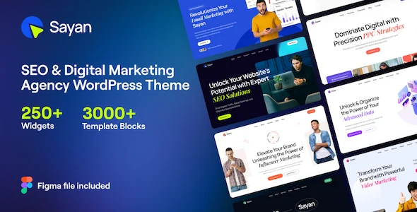 Sayan - SEO & Digital Marketing Agency WordPress Theme WordPress theme homepage layout for a business corporate website
