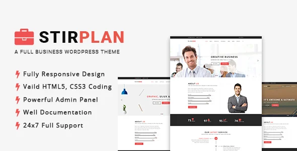 StirPlan - Business & Corporate WordPress Theme WordPress theme homepage layout for a agency corporate website