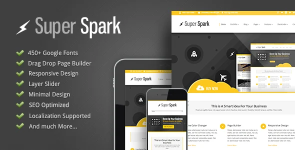 Super Spark - Responsive Minimal WordPress WordPress theme homepage layout for a agency corporate website