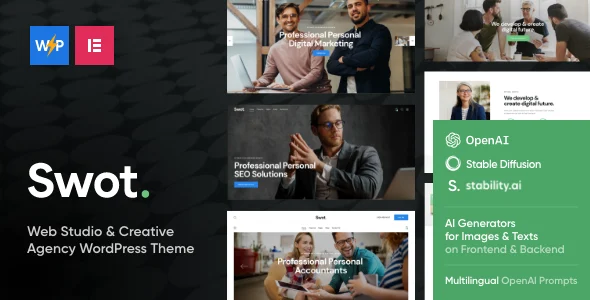 Swot - Clean Business & Digital Solutions WordPress Theme WordPress theme homepage layout for a advertising corporate website