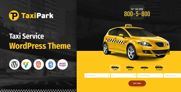 TaxiPark - Taxi Cab Service Company WordPress Theme WordPress theme homepage layout for a airport corporate website