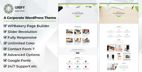 Unify- Corporate WordPress Theme WordPress theme homepage layout for a agency corporate website