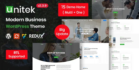 Unitek - Business WordPress Theme WordPress theme homepage layout for a agency corporate website