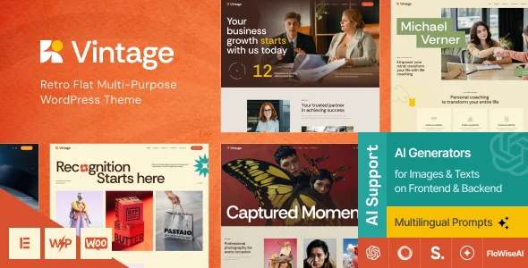Vintage - Retro Flat Multi-Purpose WordPress Theme WordPress theme homepage layout for a agency corporate website
