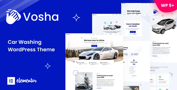 Vosha - Car Wash & Cleaning Service WordPress Theme WordPress theme homepage layout for a auto care corporate website