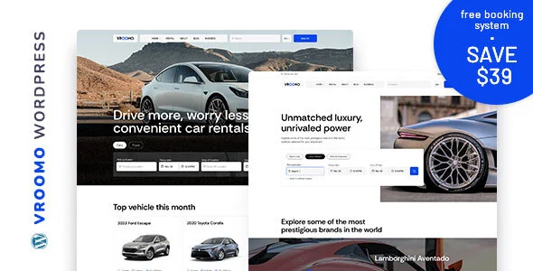 Vroomo – Car Rental & Listing WordPress Theme WordPress theme homepage layout for a auto dealer corporate website