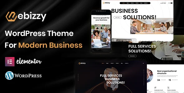 Webizzy - Advance Business Agency WordPress Theme WordPress theme homepage layout for a business agency corporate website