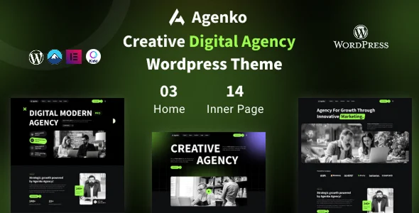 Agenko - Creative Digital Agency WordPress Theme WordPress theme homepage layout for a agency creative website
