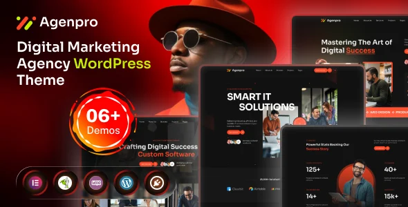 Agenpro | Digital Marketing Agency WordPress Theme WordPress theme homepage layout for a digital marketing creative website