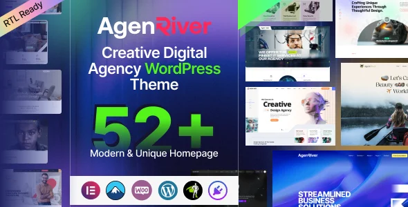AgenRiver - Digital Agency WordPress WordPress theme homepage layout for a agency creative website