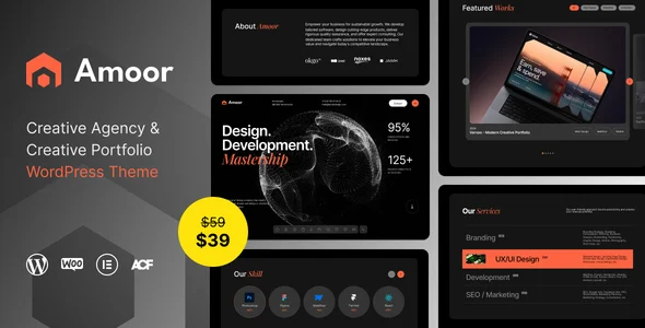 Amoor – Creative Agency & Portfolio WordPress Theme WordPress theme homepage layout for a agency creative website