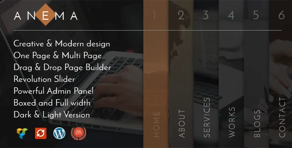 Anema | Creative OnePage & MultiPage WordPress Theme WordPress theme homepage layout for a blog creative website
