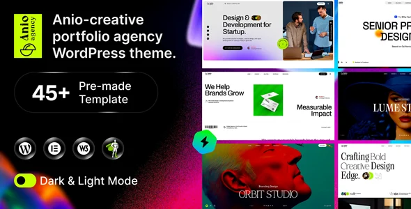Anio – AI SaaS Startup & Creative Agency WordPress Theme WordPress theme homepage layout for a agency creative website