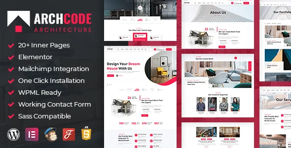 Archcode - Architect Design WordPress Theme WordPress theme homepage layout for a architecture creative website