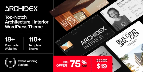 Archidex - Architecture Interior WordPress Theme WordPress theme homepage layout for a architect creative website
