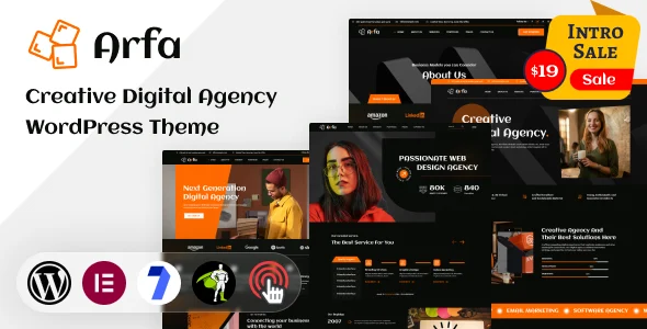 Arfa - Creative Digital Agency WordPress Theme WordPress theme homepage layout for a branding agency creative website