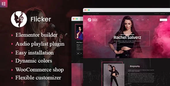 Flicker – Musician WordPress Elementor Theme — homepage layout