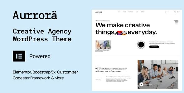Aurrora - Creative Agency WordPress Theme WordPress theme homepage layout for a agency creative website