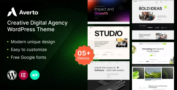 Averto - Creative Digital Agency WordPress Theme WordPress theme homepage layout for a agency creative website