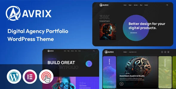 Avrix - Agency & Portfolio WordPress Theme WordPress theme homepage layout for a agency creative website