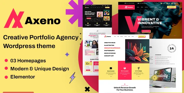 Axeno - Creative Portfolio Agency WordPress Theme WordPress theme homepage layout for a agency creative website