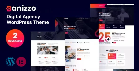 Banizzo - Digital Agency WordPress Theme WordPress theme homepage layout for a agency creative website