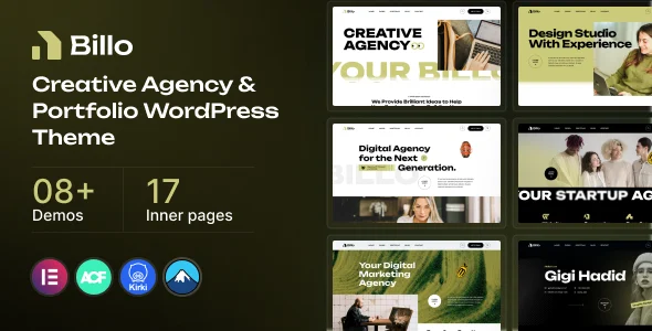Billo - Creative Agency & Portfolio WordPress Theme WordPress theme homepage layout for a business consulting creative website