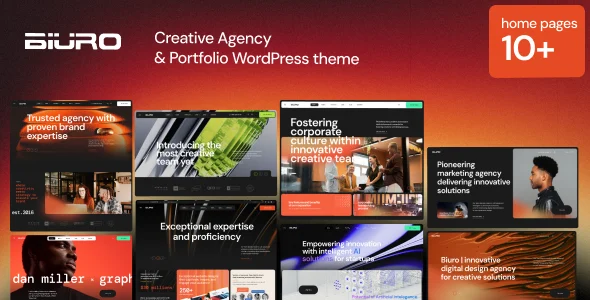 Biuro | Creative Agency & Portfolio WordPress Theme WordPress theme homepage layout for a agency creative website
