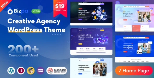 Bizpa - Creative Agency WordPress Theme WordPress theme homepage layout for a agency creative website