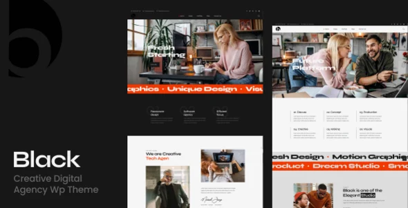 Black - Creative Digital Agency WordPress Theme WordPress theme homepage layout for a branding agency creative website