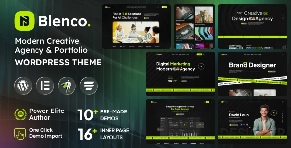 Blenco – Creative Agency WordPress Theme WordPress theme homepage layout for a agency creative website