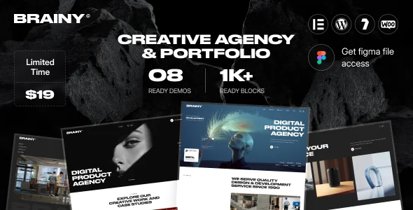 Brainy – Creative Agency & Startup WordPress Theme WordPress theme homepage layout for a agency creative website