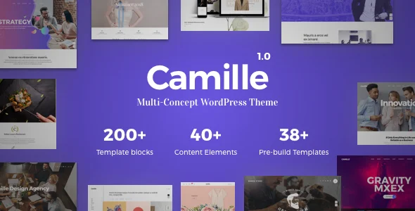Camille - Multi-Concept WordPress Theme WordPress theme homepage layout for a business creative website