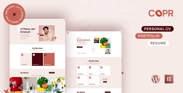 Copr - One Page Personal Portfolio, CV and Resume WordPress Theme WordPress theme homepage layout for a business creative website