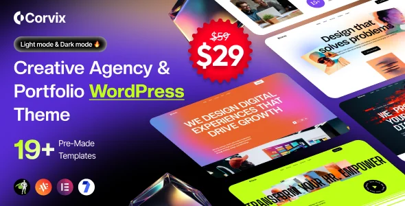 Corvix - Creative Agency & Portfolio WordPress Theme WordPress theme homepage layout for a agency creative website