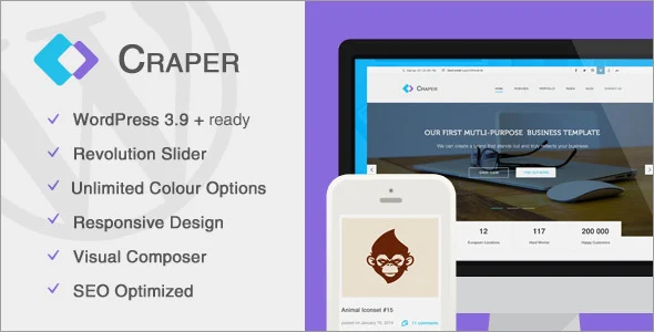 Craper - Responsive Business WordPress Theme WordPress theme homepage layout for a child theme creative website