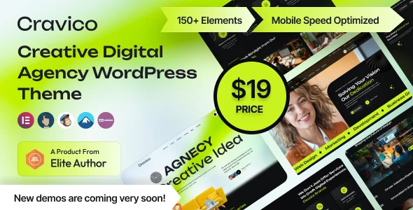 Cravico - Creative Digital Agency WordPress Theme WordPress theme homepage layout for a agency creative website
