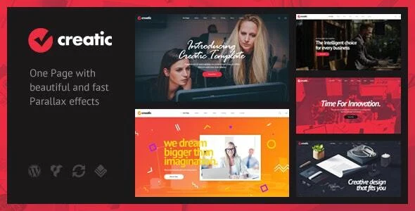Creatic - One Page Parallax WordPress WordPress theme homepage layout for a agency creative website