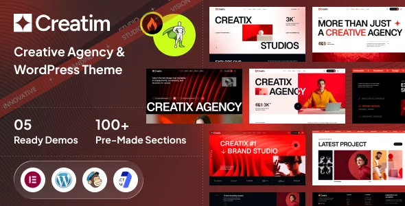 Creatim – Digital Agency & Portfolio WordPress Theme WordPress theme homepage layout for a branding creative website
