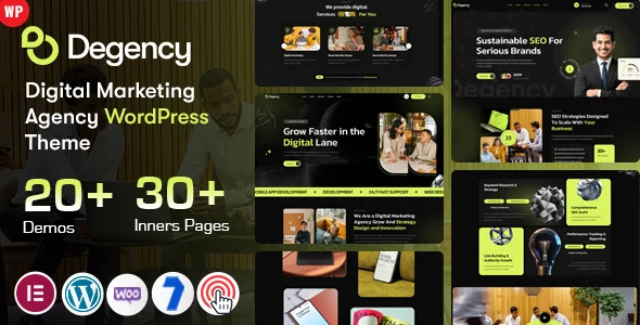 Degency - Digital Marketing Agency WordPress WordPress theme homepage layout for a agency creative website