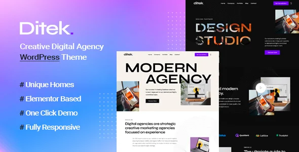 Ditek - Digital Agency Creative Portfolio WordPress Theme WordPress theme homepage layout for a agency creative website