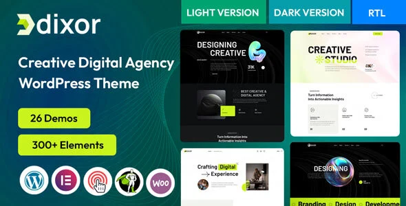 Dixor - Digital Agency Portfolio WordPress Theme WordPress theme homepage layout for a agency portfolio creative website