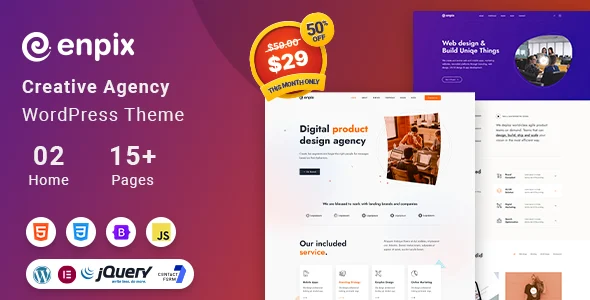 Enpix | Digital Agency Creative Portfolio Theme WordPress theme homepage layout for a agency creative website