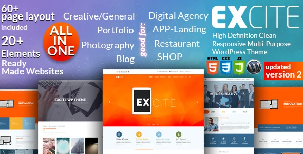Excite - Clean Responsive Multi-Purpose WordPress Theme WordPress theme homepage layout for a agency creative website