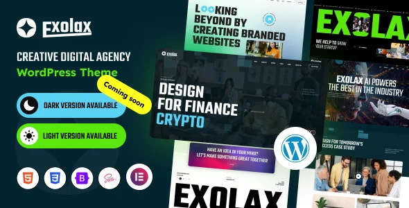 Exolax - Creative Digital Agency WordPress Theme WordPress theme homepage layout for a agency creative website