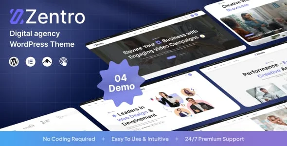 Zentro - Digital Agency WordPress — homepage layout