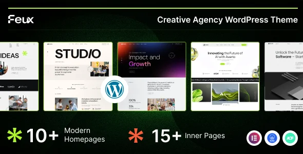 Feux - Creative Digital Agency WordPress Theme WordPress theme homepage layout for a agency creative website