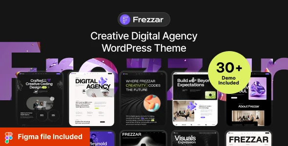 Frezzar - Creative Digital Agency WordPress Theme WordPress theme homepage layout for a agency creative website