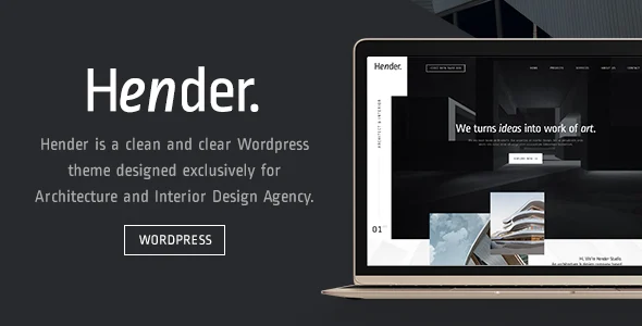 Hender - Architecture and Interior Design Agency WordPress Theme WordPress theme homepage layout for a architect creative website