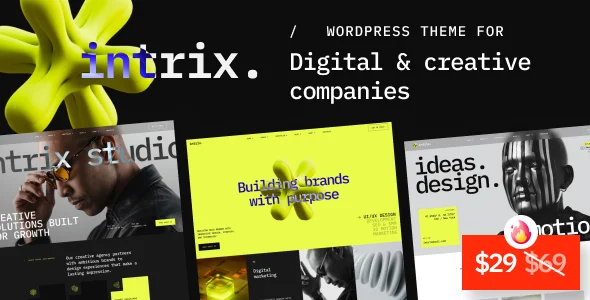 Intrix - Digital & Creative Agency WordPress Theme WordPress theme homepage layout for a agency creative website